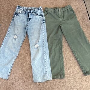 Pair of Girls Sz 10 Pants: Light Blue Jeans and Olive Green